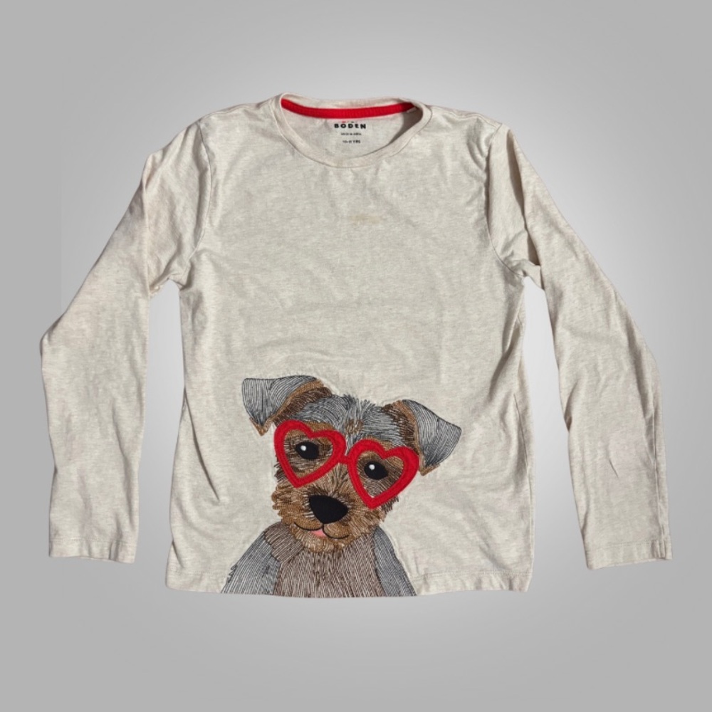 Boden Kids Dog Heart Glasses Graphic Tee Size 10-11Y